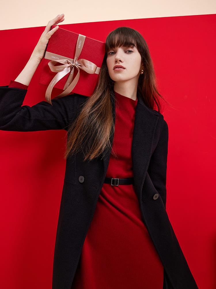 Mock Neck Long Sweater And Wool Pleated Skirt Two-Piece Set - Image 3