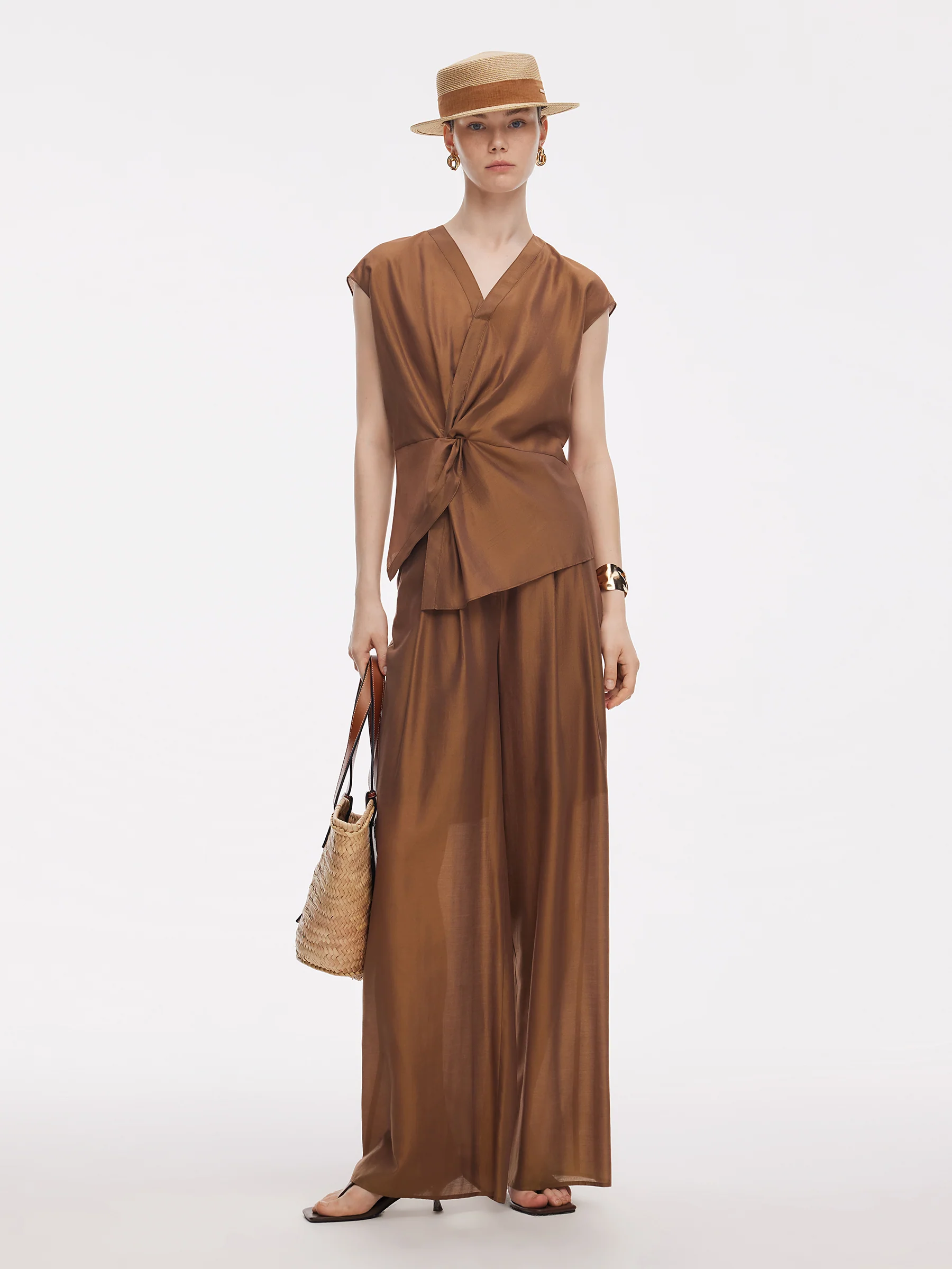 Modal Acetate Blend Women Loose Straight Leg Pants - Image 2