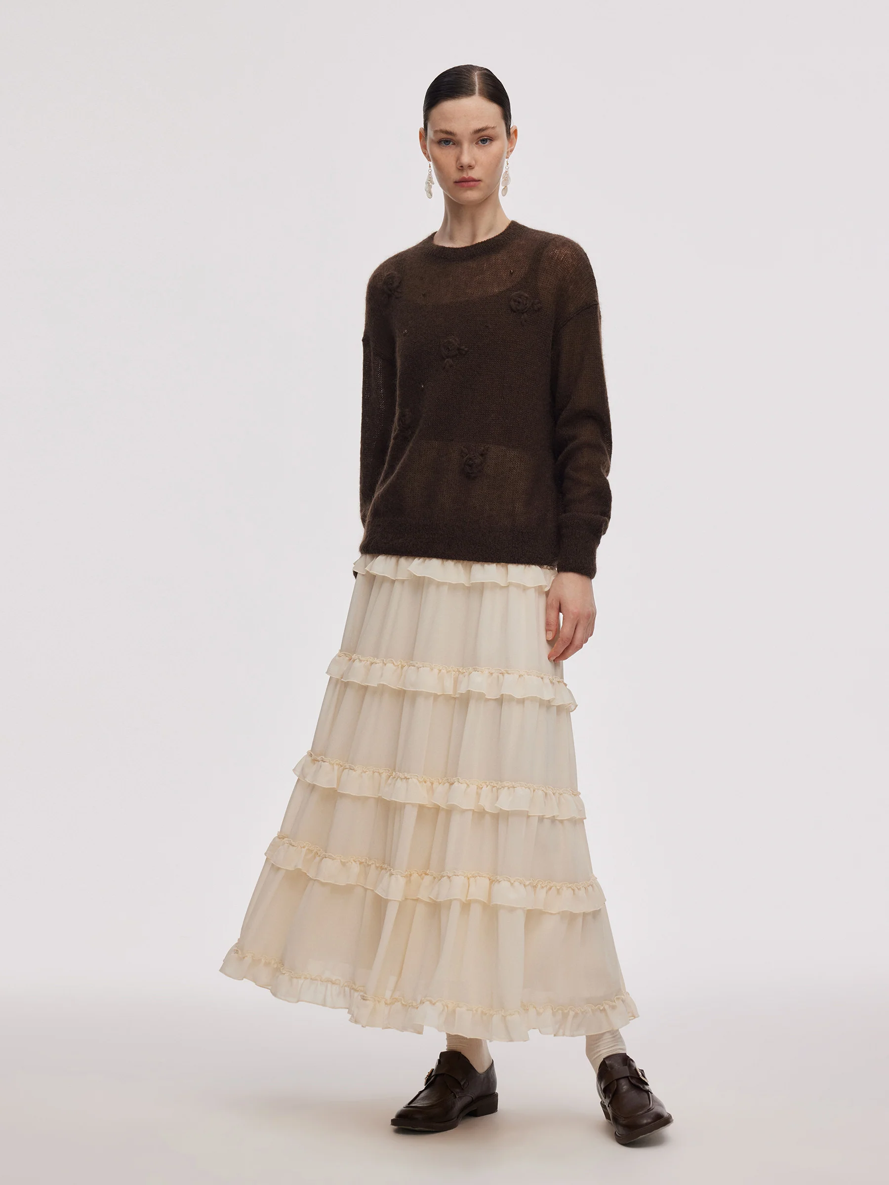 Mohair Wool Blend Women Hand-Crocheted Floral Sweater - Image 2