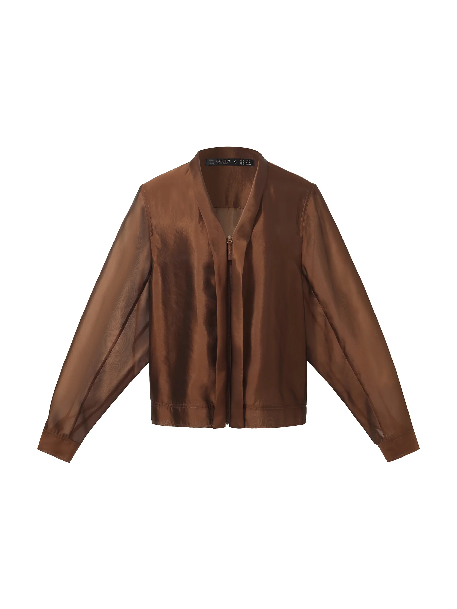 Mulberry Silk Blend Women Zip-Up Sheer Jacket - Image 7