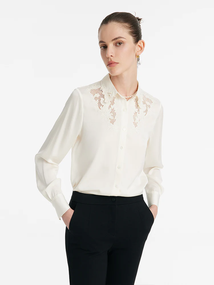 Mulberry Silk Embroidered Openwork Women Shirt - Image 5