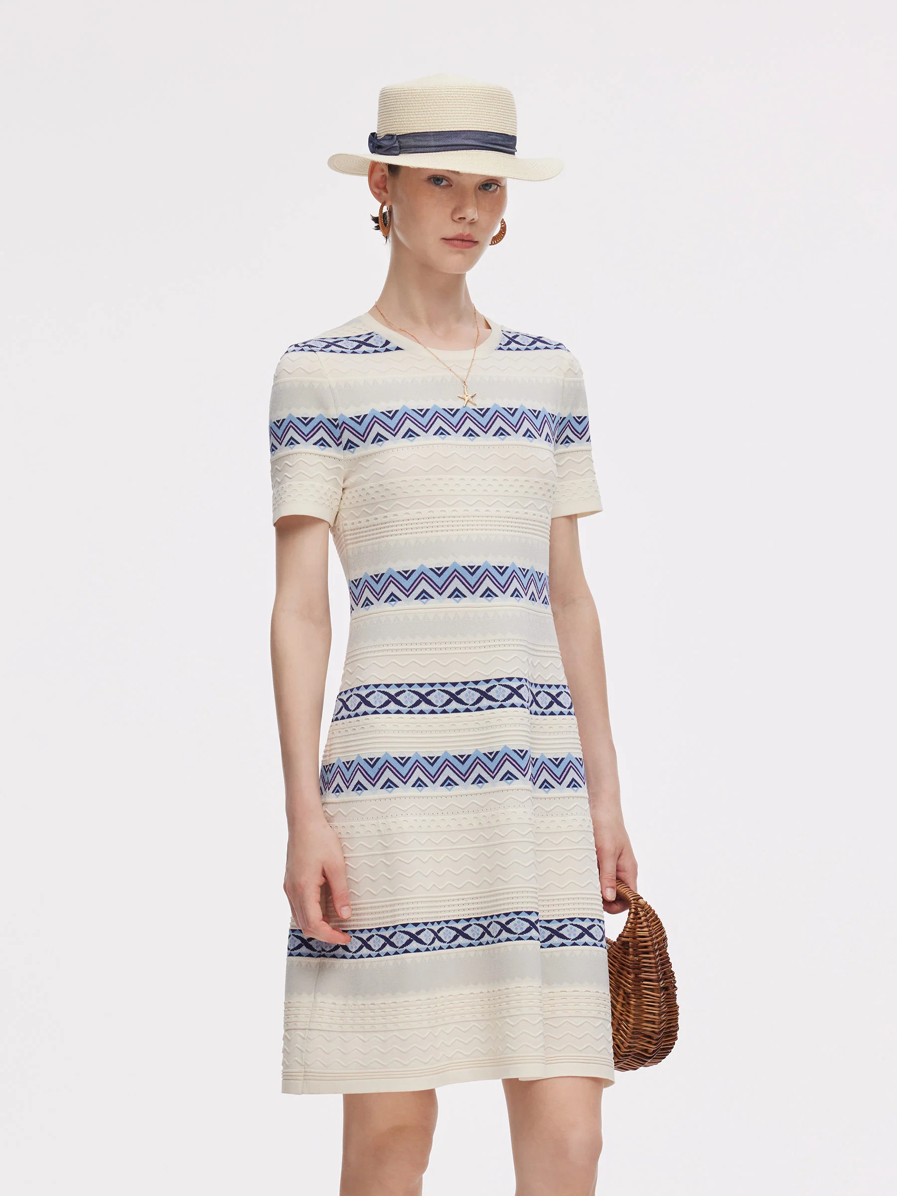 Multicolored Jacquard Women Knit Mini Dress - Image 2