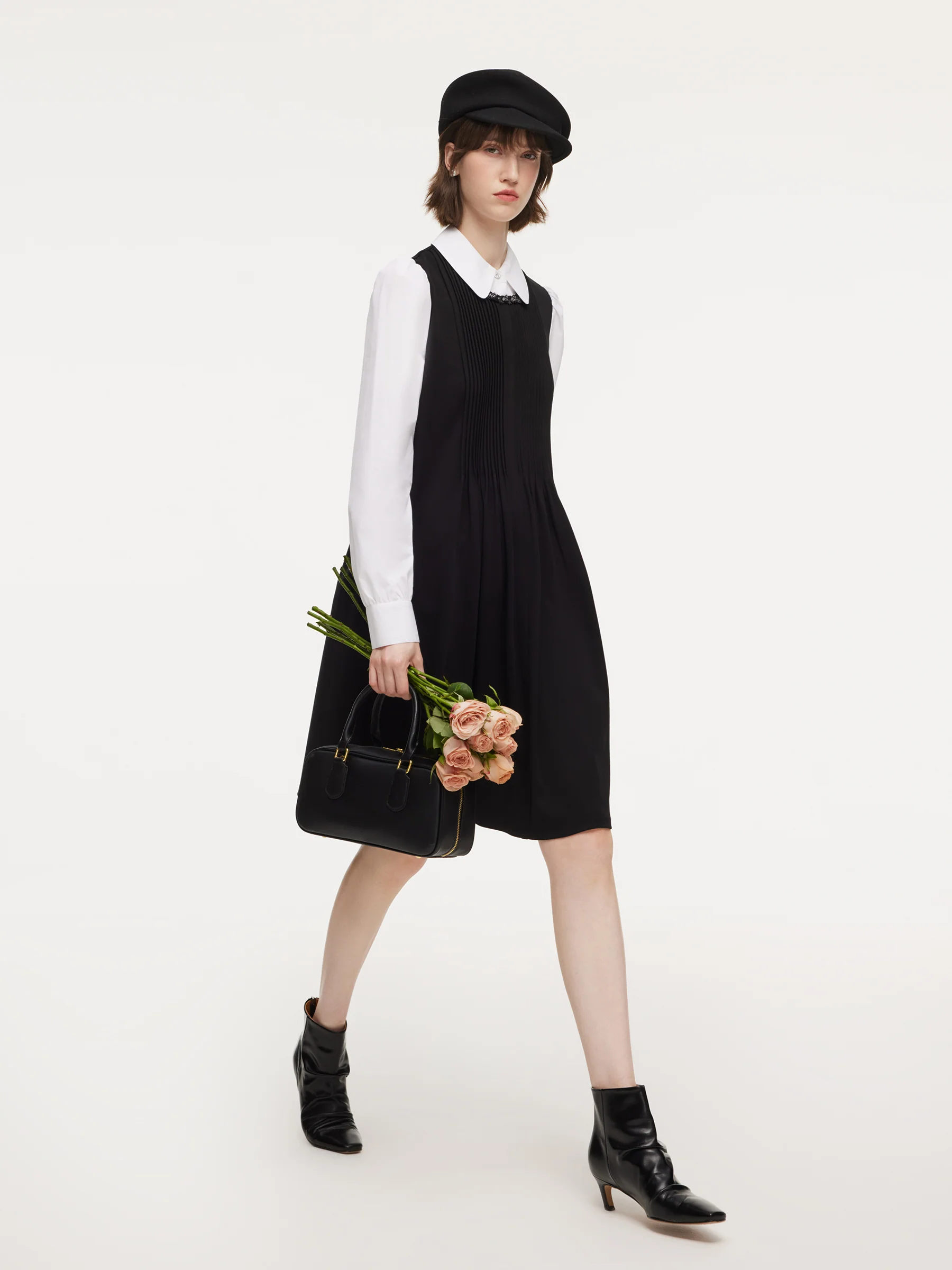 Patchwork Faux-Layered Women Midi Dress - Image 4