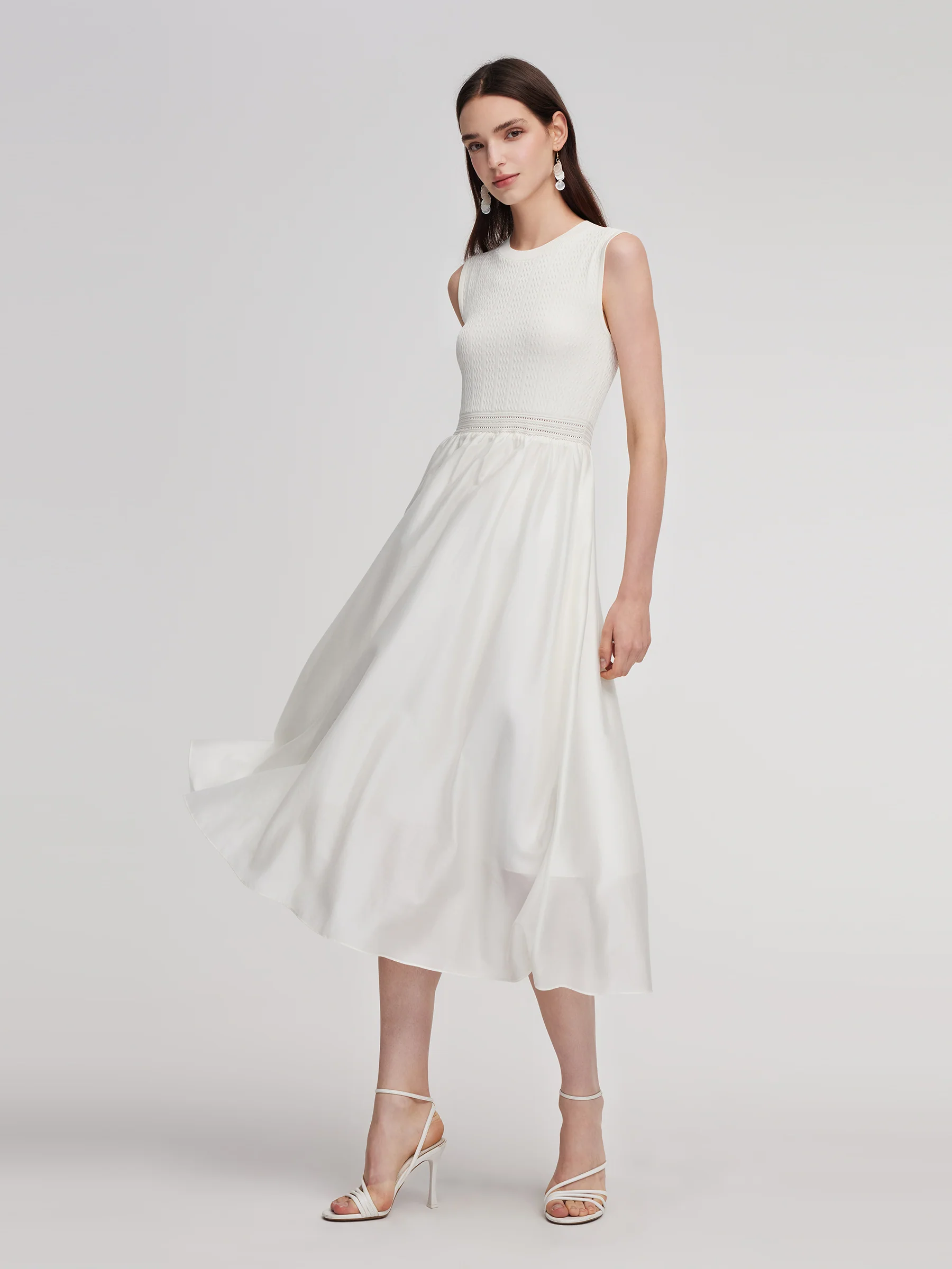 Patchwork Round Neck Sleeveless Women Maxi Dress With Scrunchie - Image 3