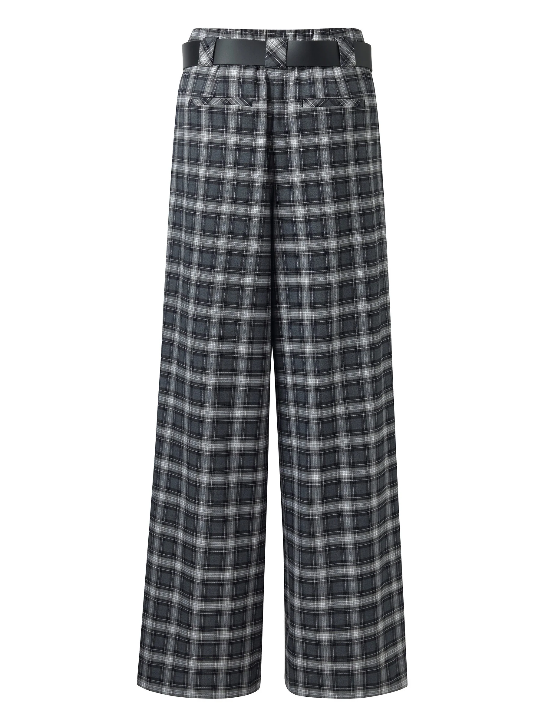Plaid Loose Wide Leg Women Pants With Leather Belt - Image 7