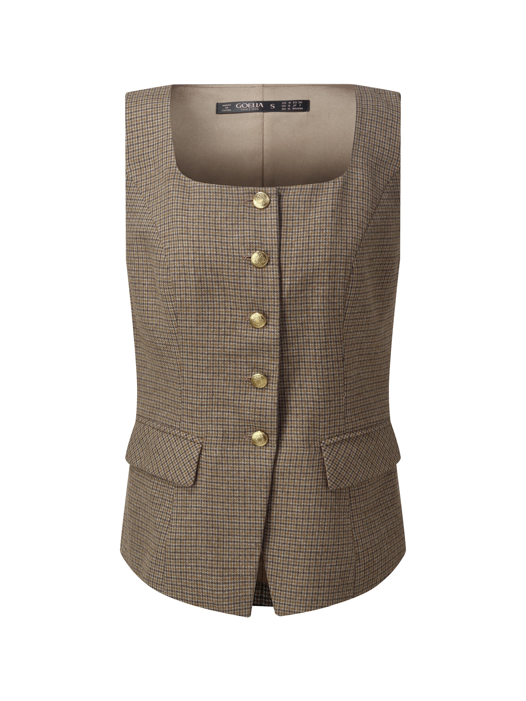 Plaid Square Neck Slim Fit Women Vest - Image 7
