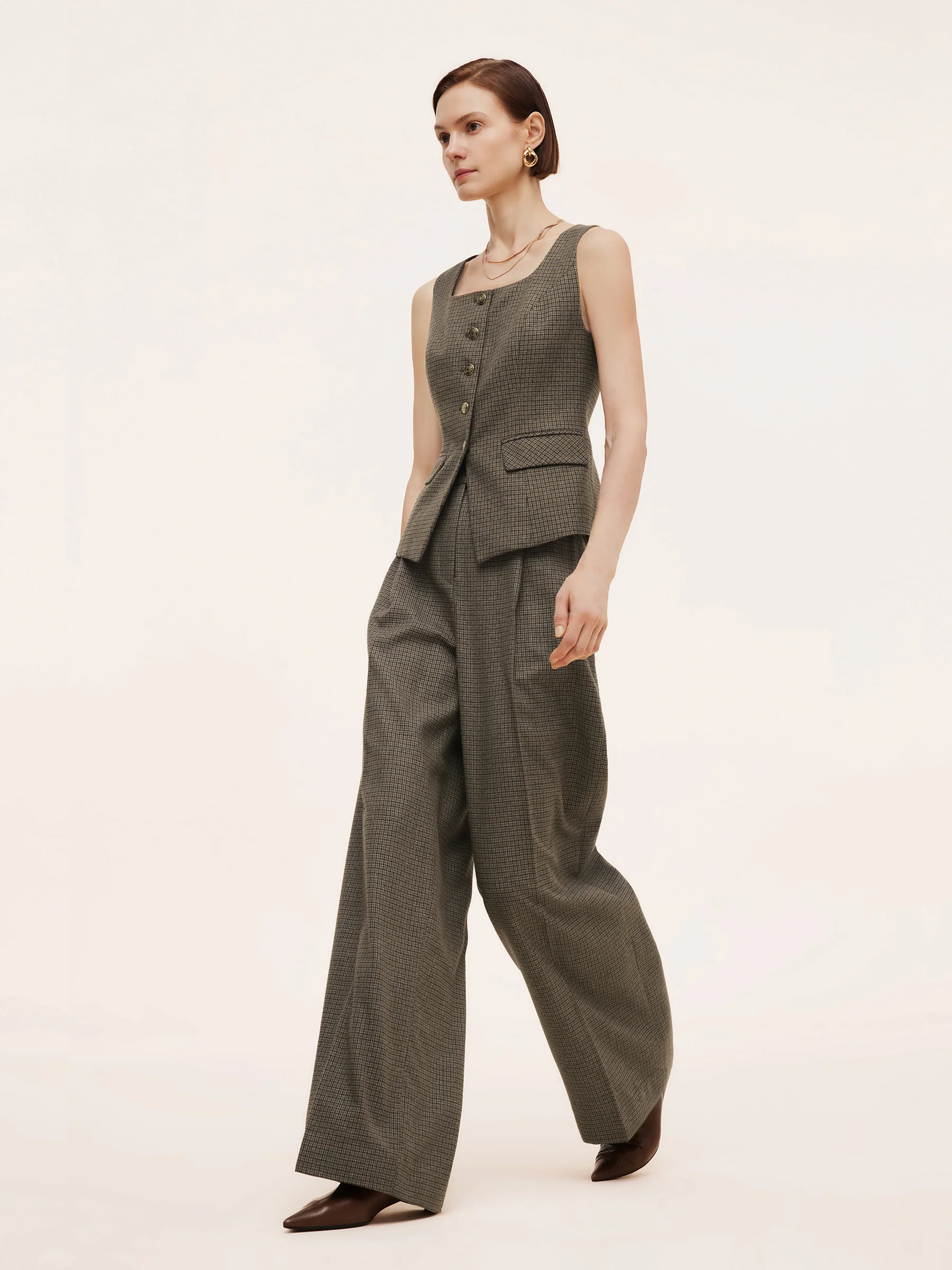 Plaid Straight Wide Leg Women Pants - Image 4