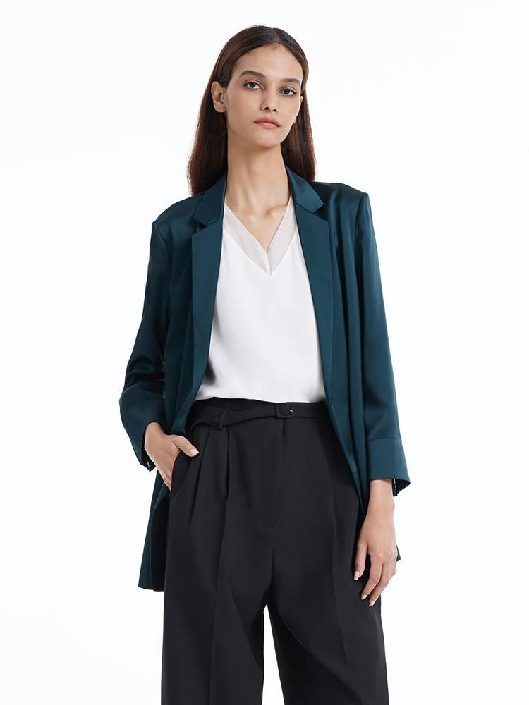 One Button Triacetate Women Blazer - Image 6
