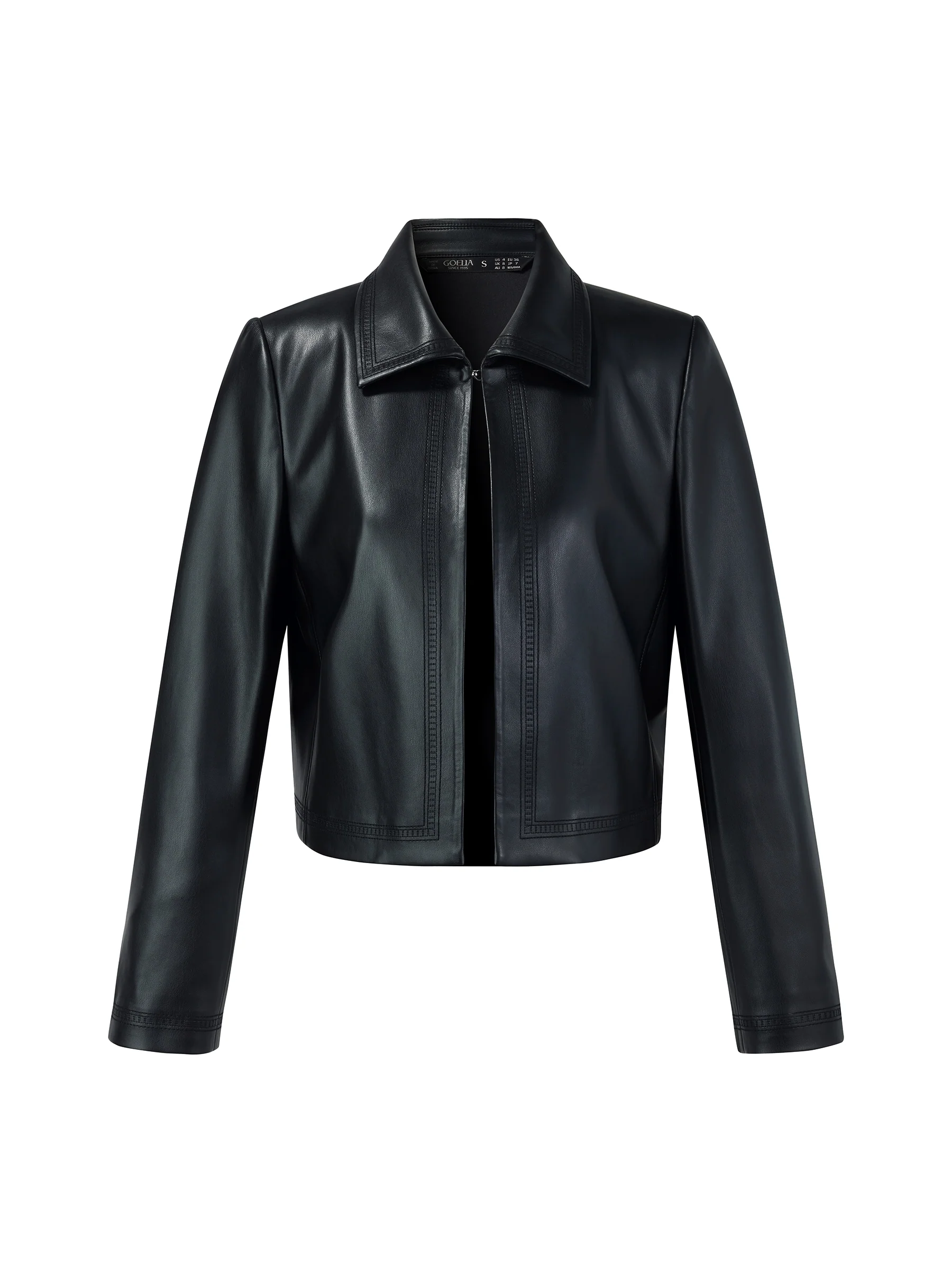 PU Leather Embroidered Trim Women Cropped Jacket - Image 7
