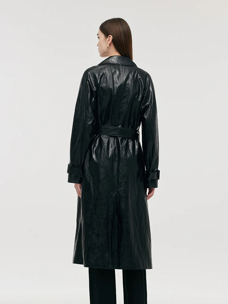 PU Leather Women Long Trench Coat - Image 2