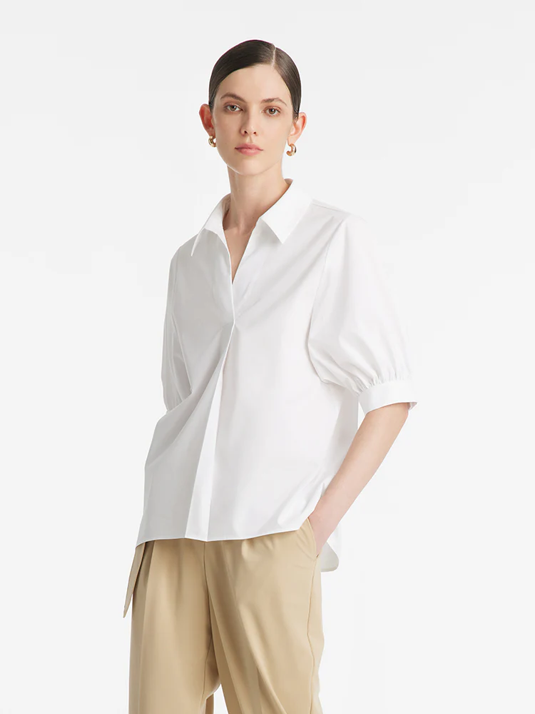 Puff Sleeves V-Neck Women Shirt With Silk Scarf - Image 8