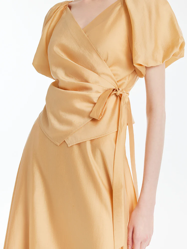 Puff Sleeves Wrapped Top And Skirt With Bottomed Camisole Three-Piece Set - Image 11