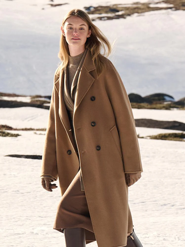 Pure Cashmere Double-Breasted Women Coat With Beret - Image 13