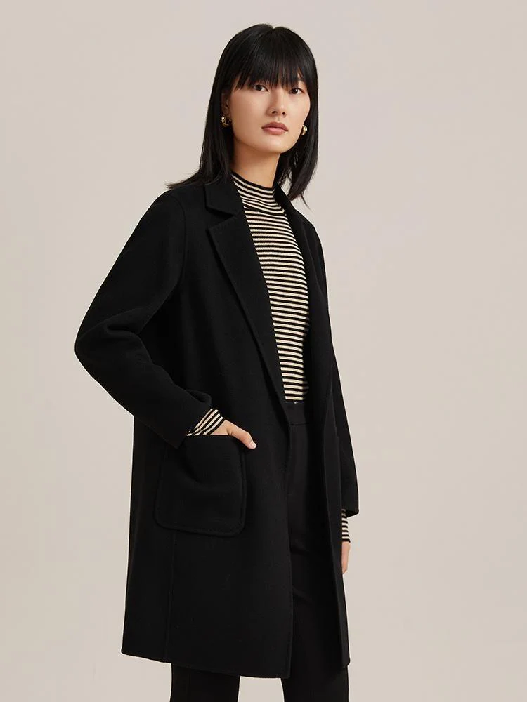 Pure Double-Faced Wool Mid-length Notched Lapel Women Coat - Image 2