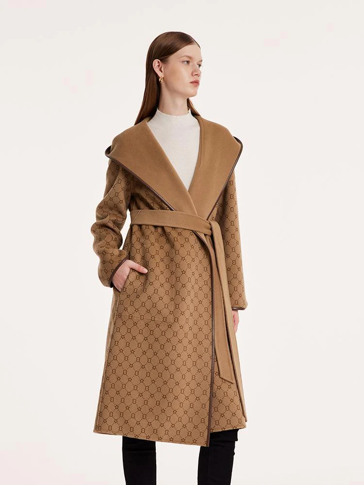 Pure Wool Reversible Hooded Print Women Coat - Image 11