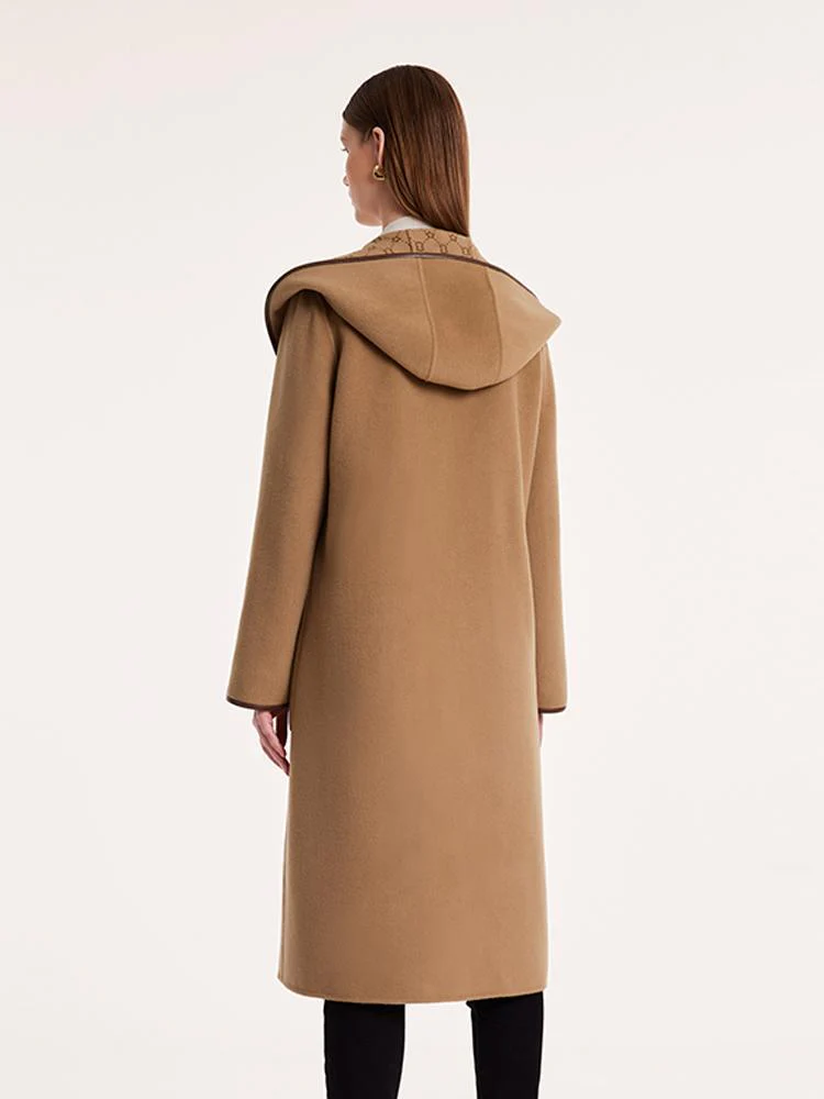 Pure Wool Reversible Hooded Print Women Coat - Image 12
