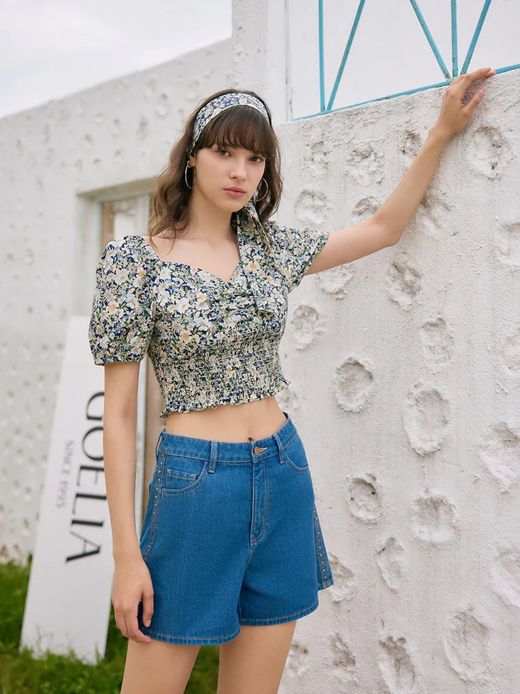 Rhinestone Denim A-Line Women Shorts - Image 10