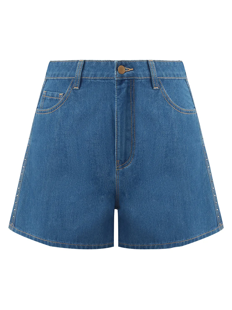 Rhinestone Denim A-Line Women Shorts - Image 12