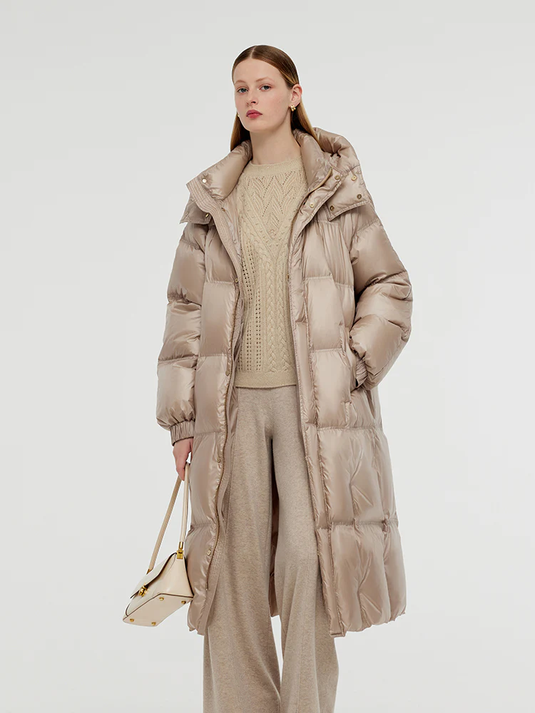 Rose Gold Unisex Hooded Long Goose Down Coat - Image 3