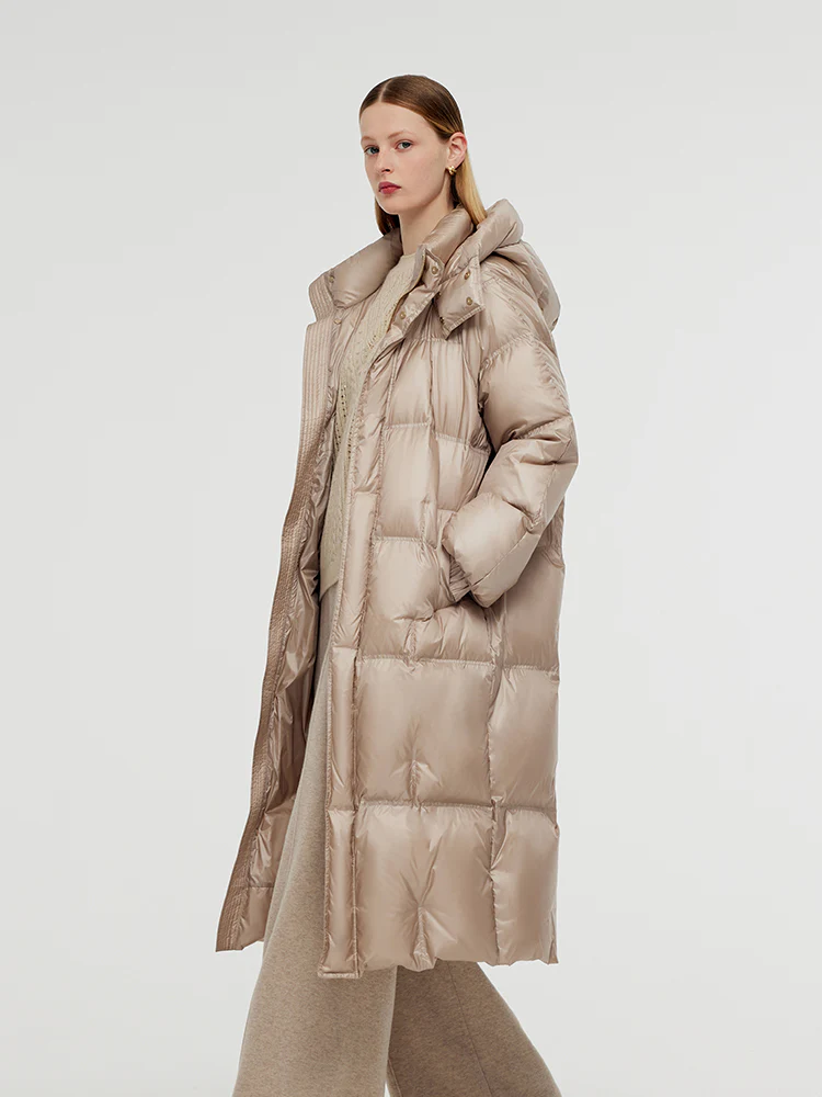 Rose Gold Unisex Hooded Long Goose Down Coat - Image 8