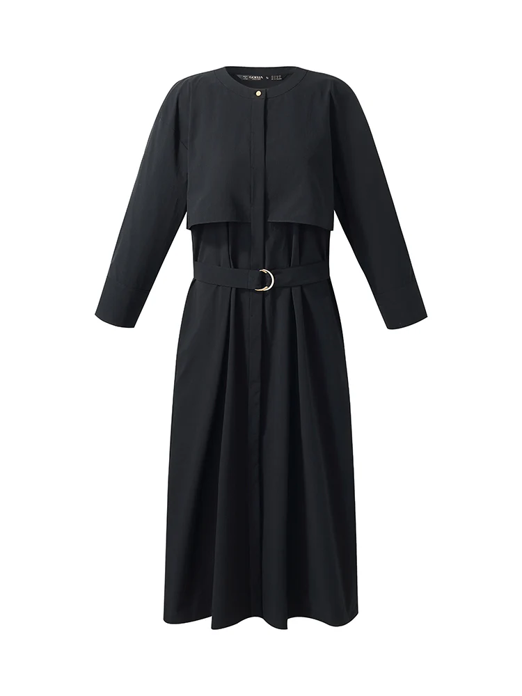 Round Neck Women Trench Maxi Dress With Belt - Image 7