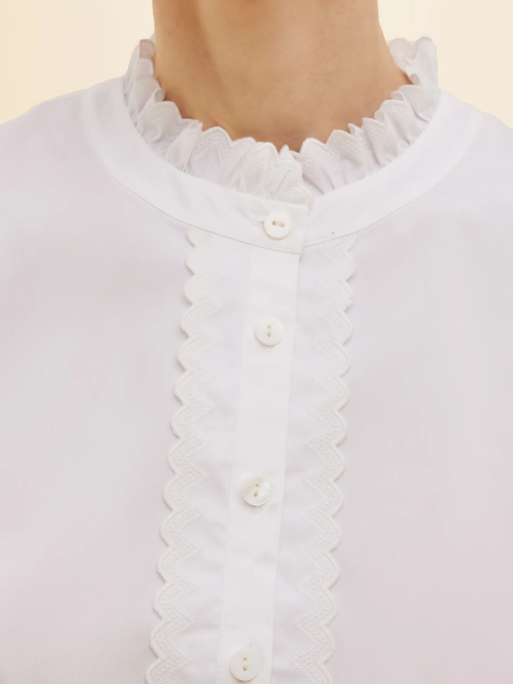 Ruffle Collar Embroidered Placket Women Shirt - Image 6