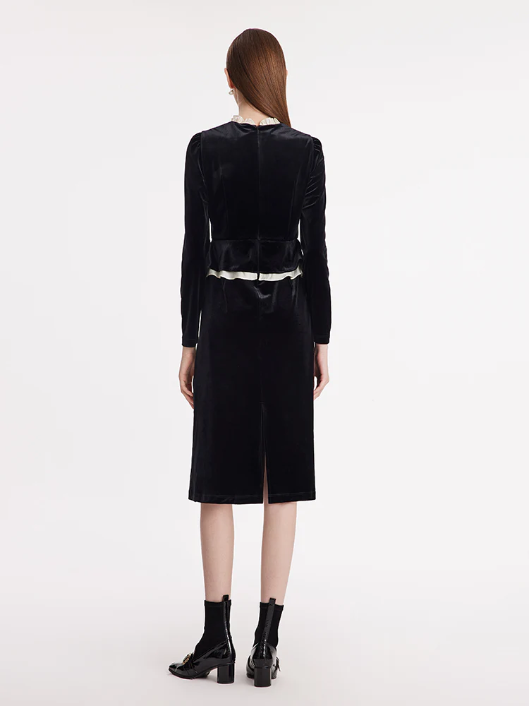 Ruffle Collar Velvet Women Midi Dress - Image 3