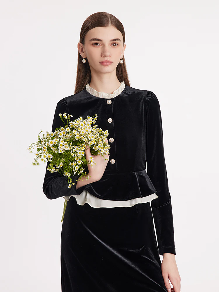 Ruffle Collar Velvet Women Midi Dress - Image 5
