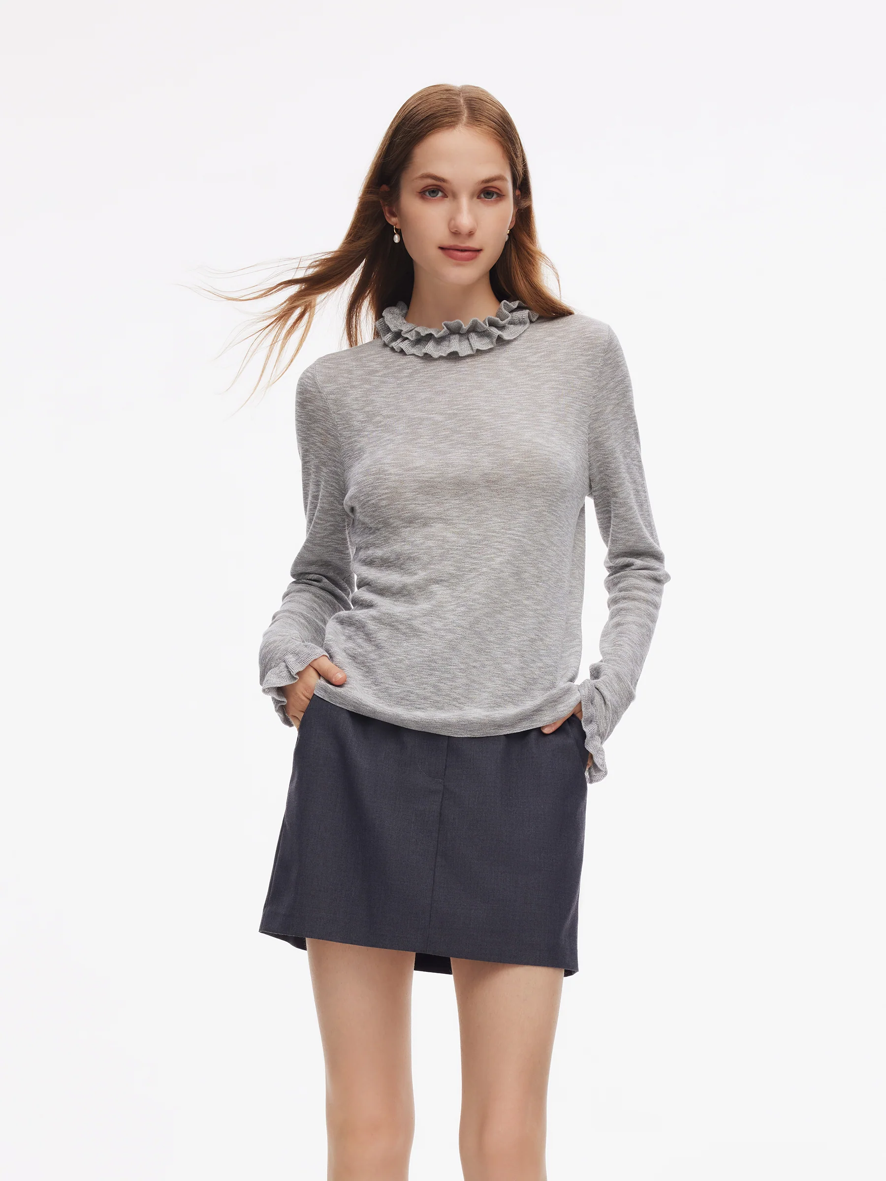Ruffle Neckline Women Knit Top - Image 4
