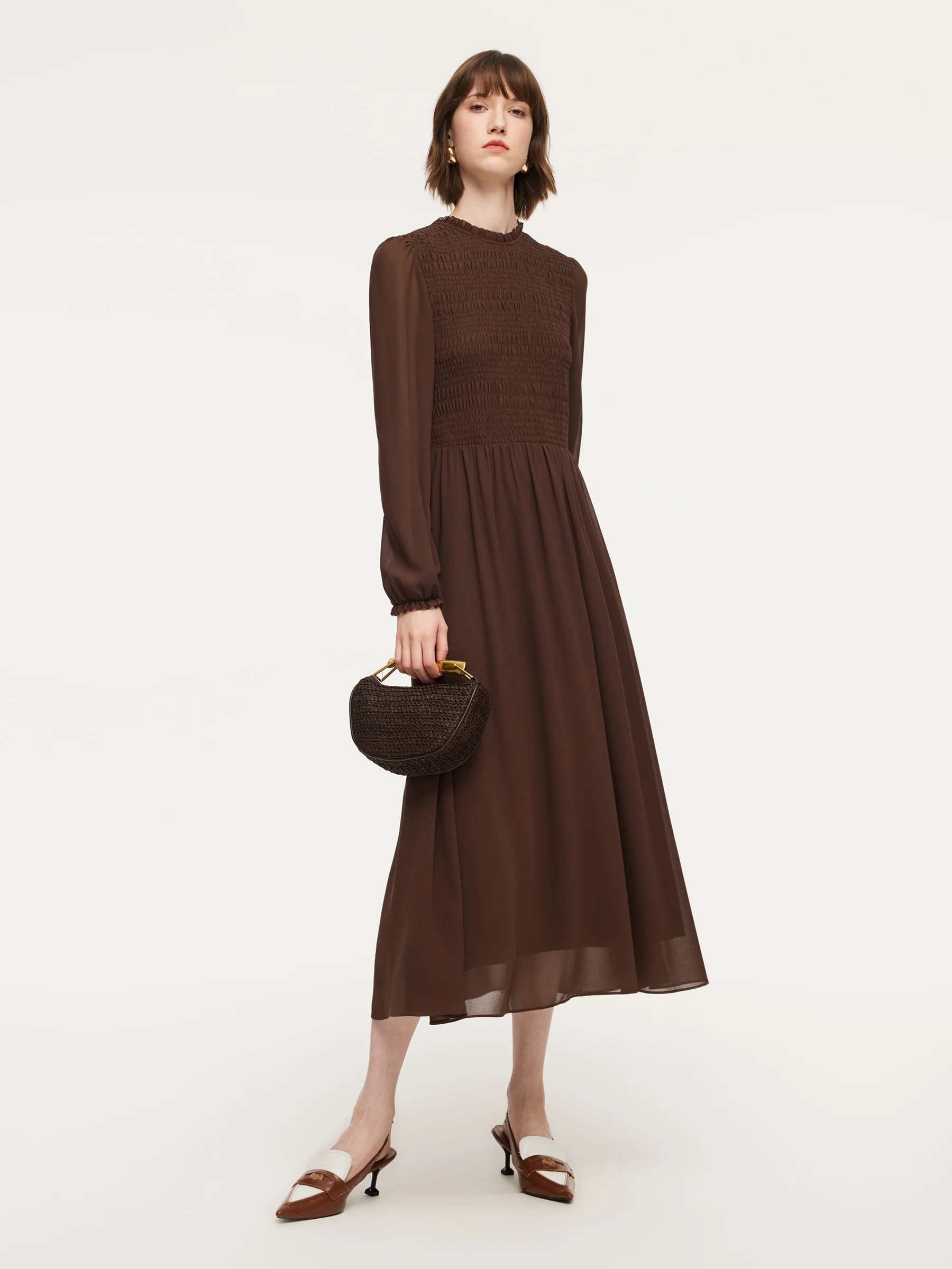 Ruffle Round Neck Women Smocked Maxi Dress - Image 12