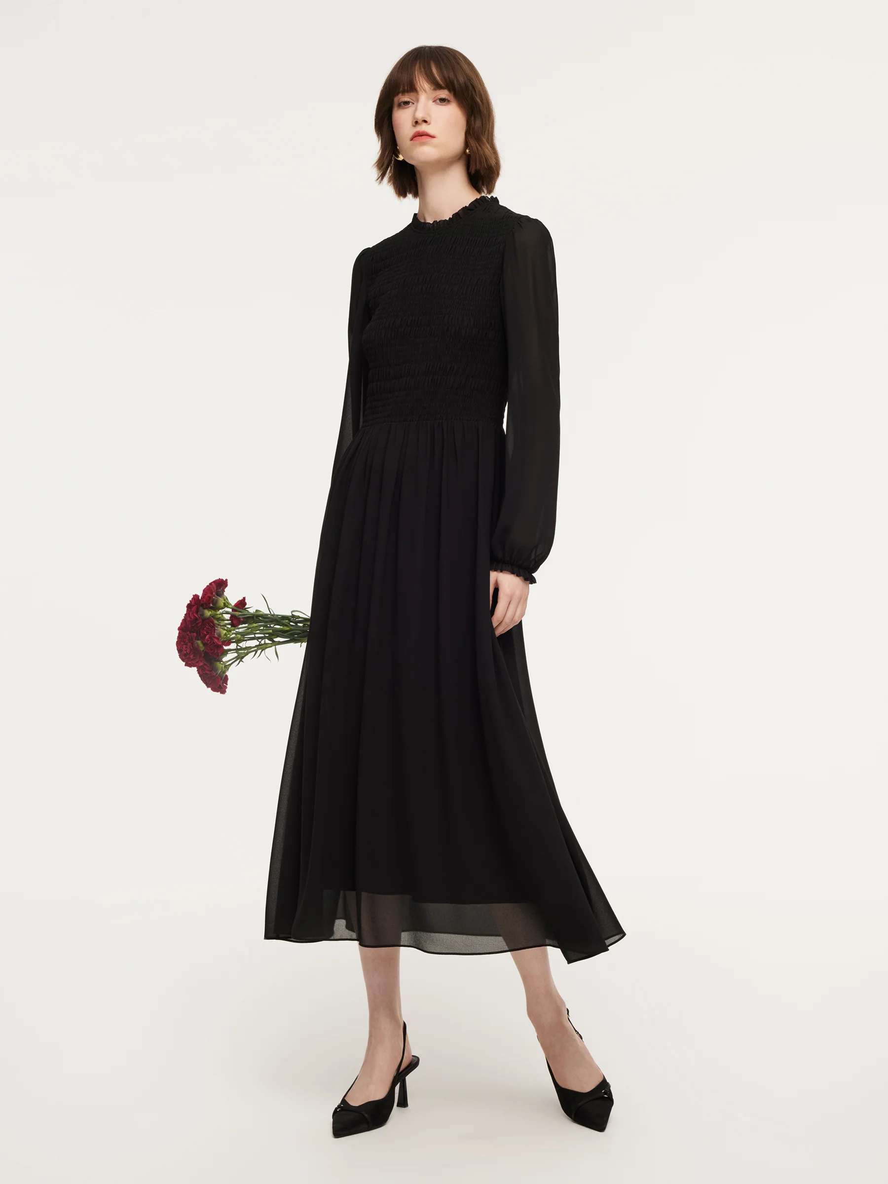 Ruffle Round Neck Women Smocked Maxi Dress - Image 3