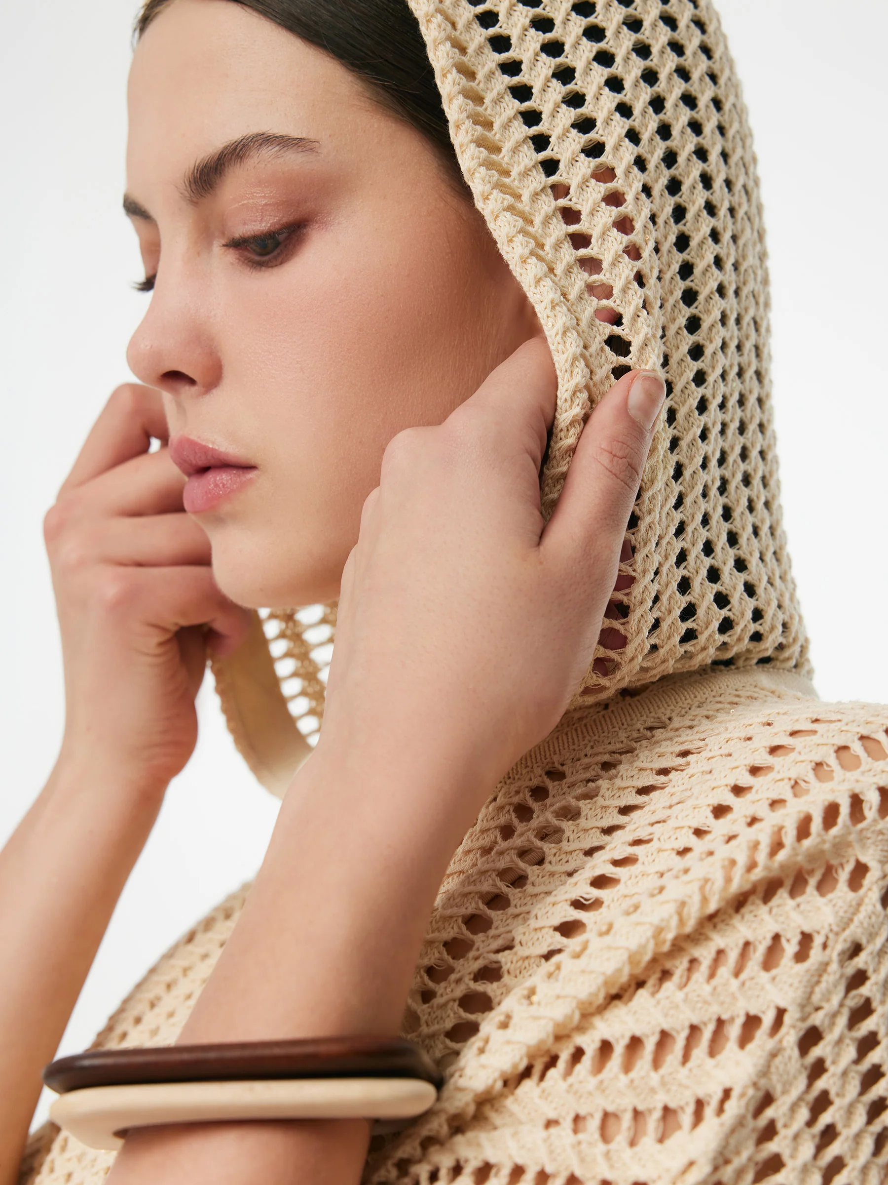 Sequins Stretch Zip-Up Women Openwork Hooded Cardigan - Image 3