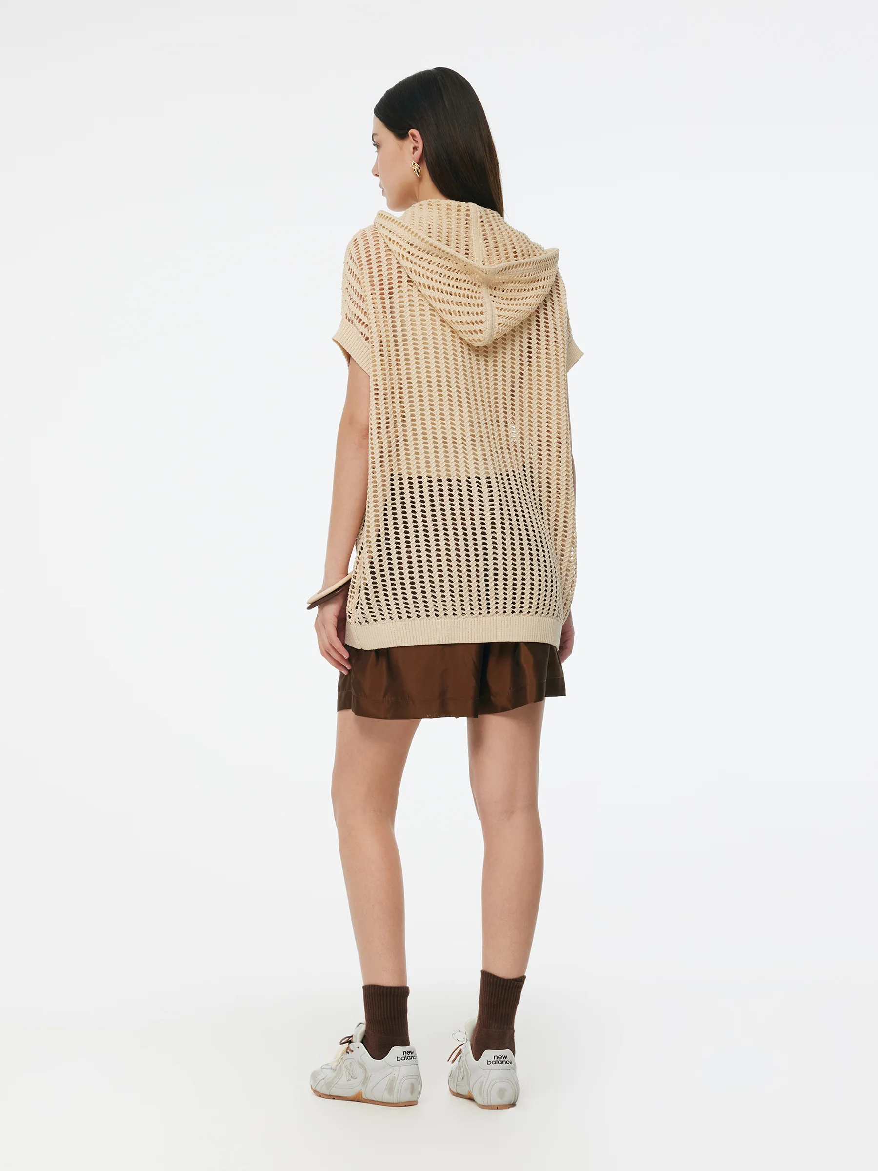 Sequins Stretch Zip-Up Women Openwork Hooded Cardigan - Image 6