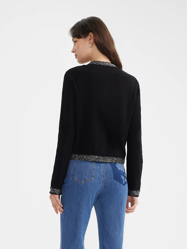 Sequins Trim Women Knitted Cardigan - Image 5