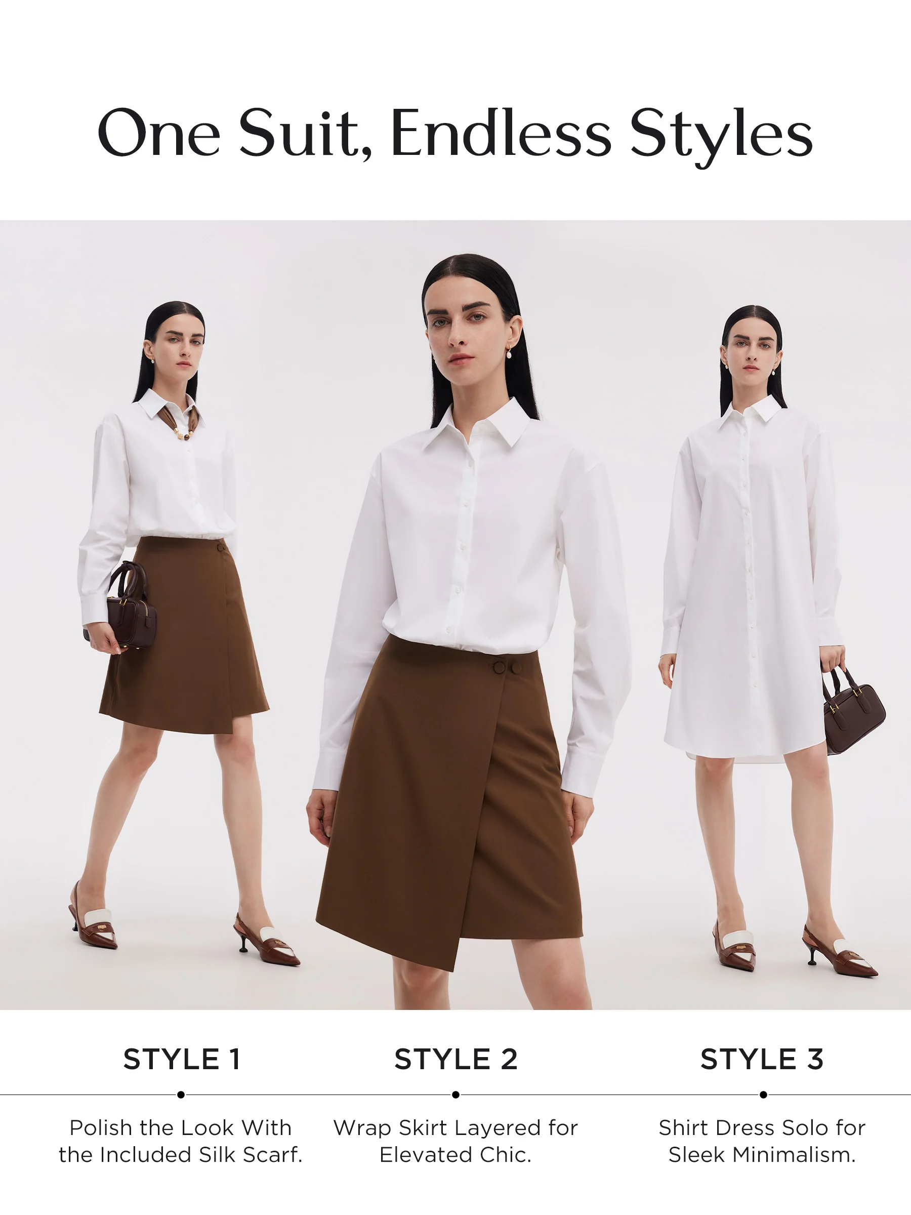 Shirt Dress And Adjustable Waist Skirt Two-Piece Set