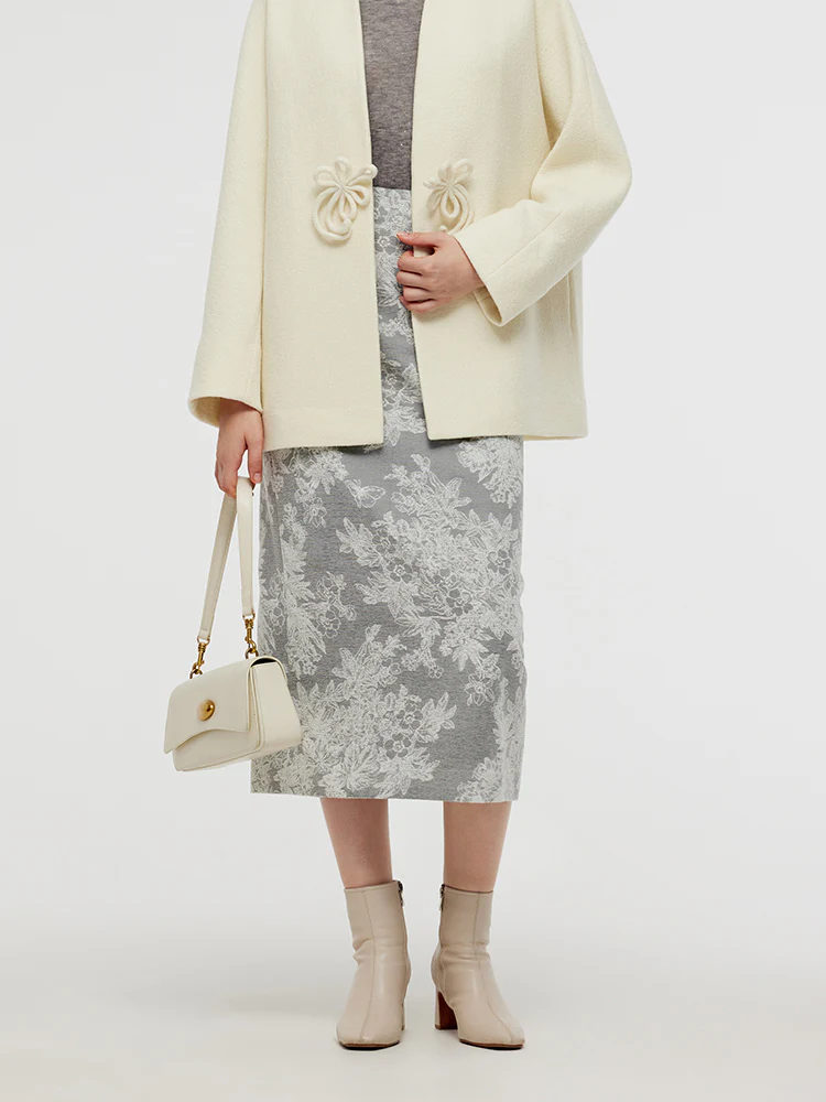 Silver Floral Jacquard Women Column Midi Skirt - Image 7