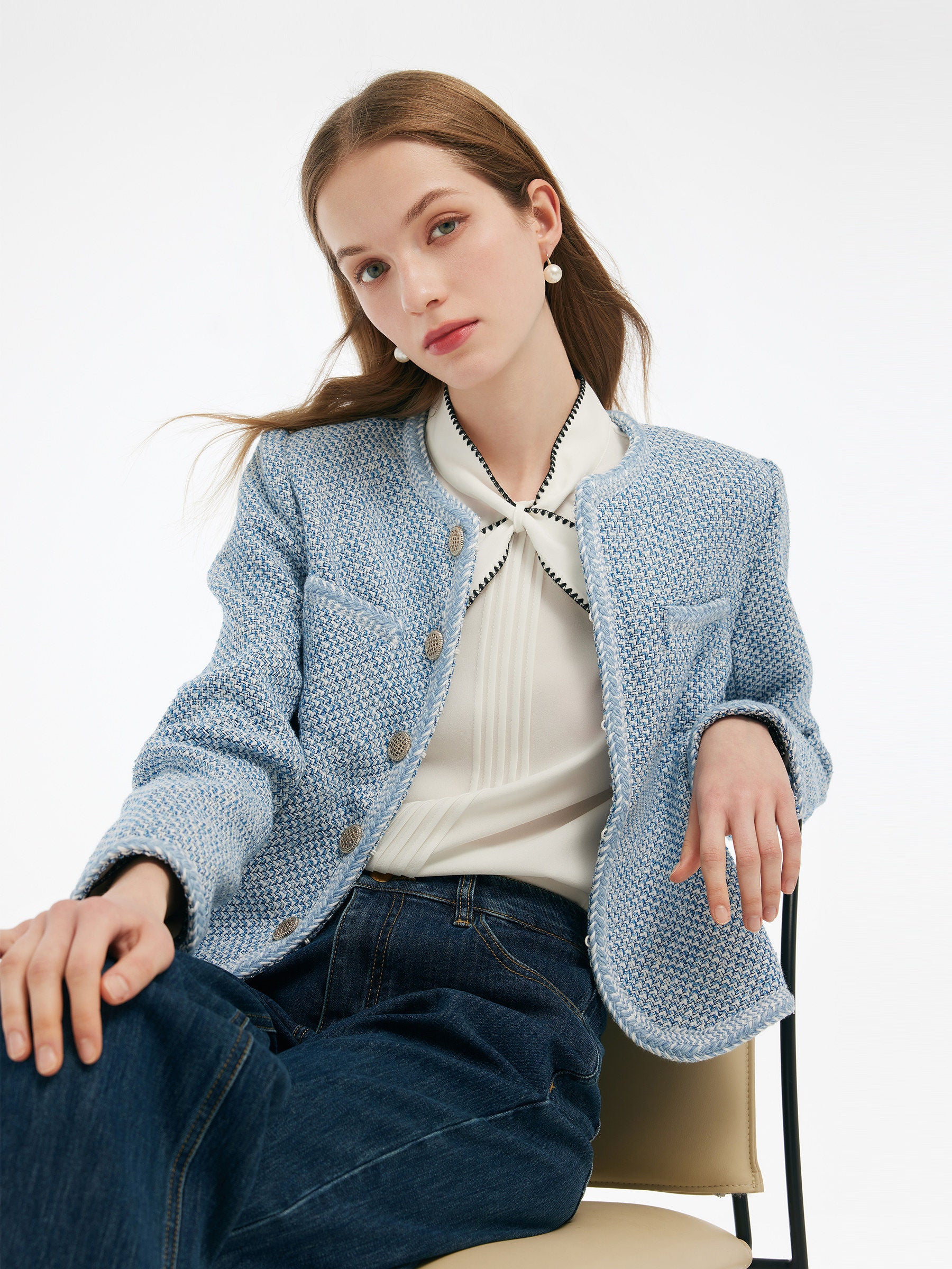 Single-Breasted Round Neck Women Jacket - Image 6