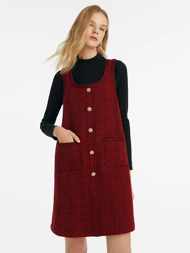 Slim Sweater And Tweed Vest Dress Two-Piece Set - Image 7