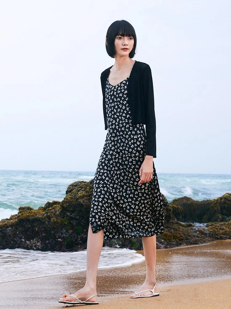 Spaghetti Strap Dress With Knitted Cardigan Two-Piece Set - Image 2
