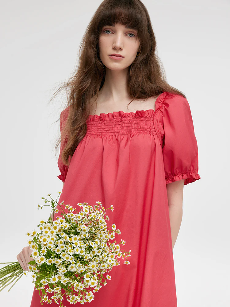 Square Neck Puff Sleeves Women Midi Dress - Image 7