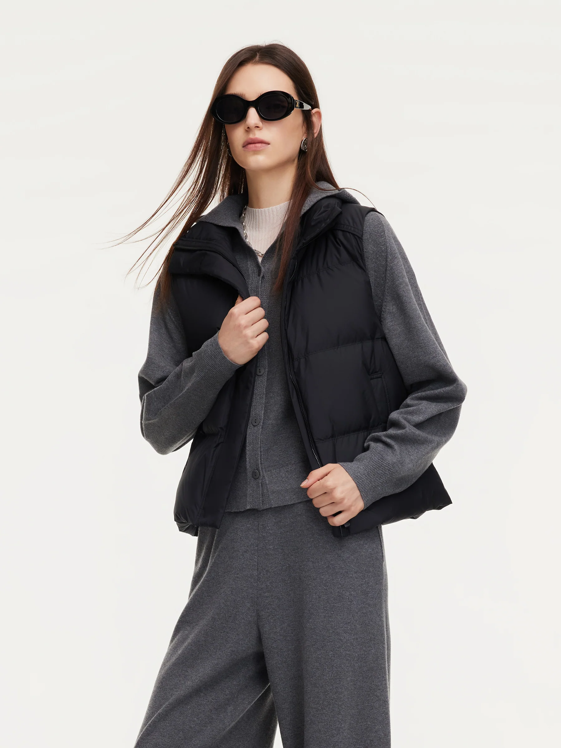 Stand Collar Zip-Up Goose Down Vest