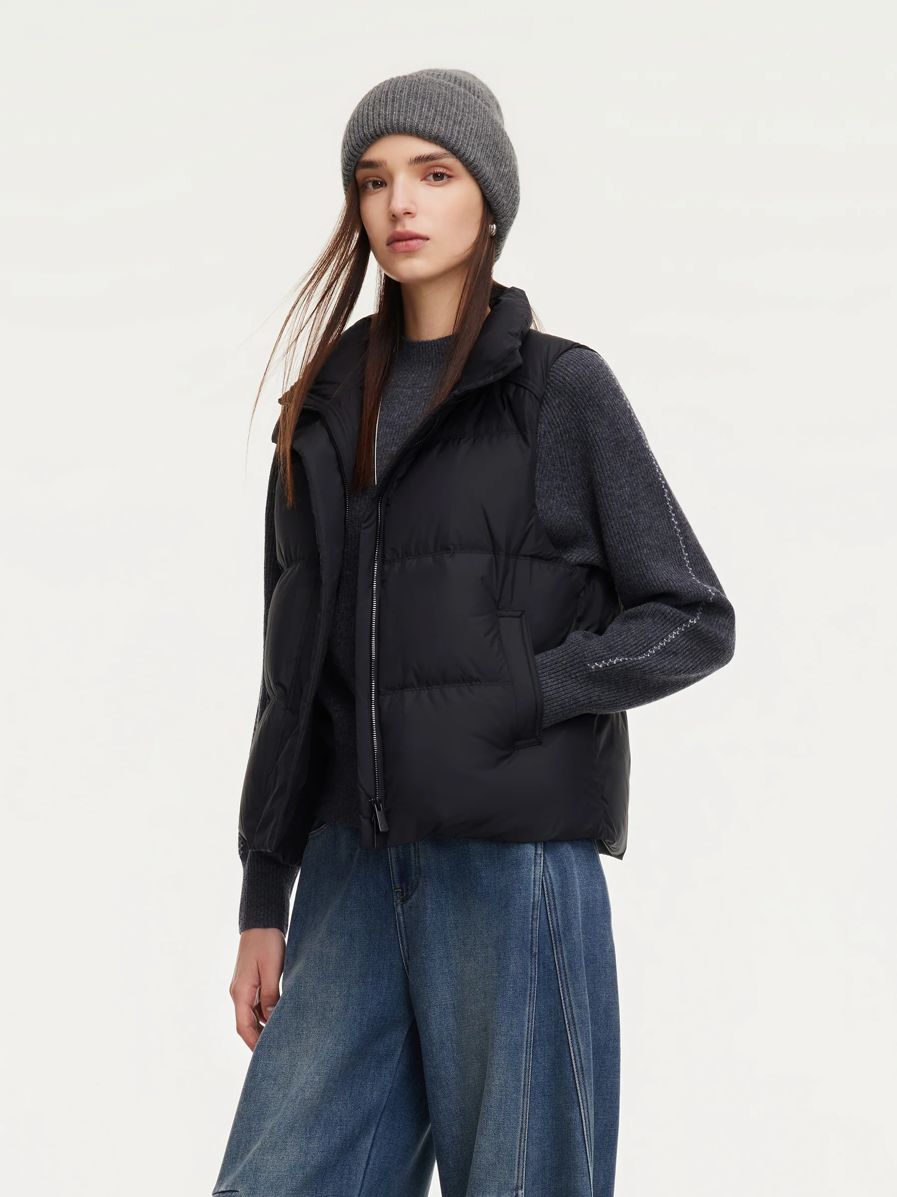Stand Collar Zip-Up Goose Down Vest - Image 4