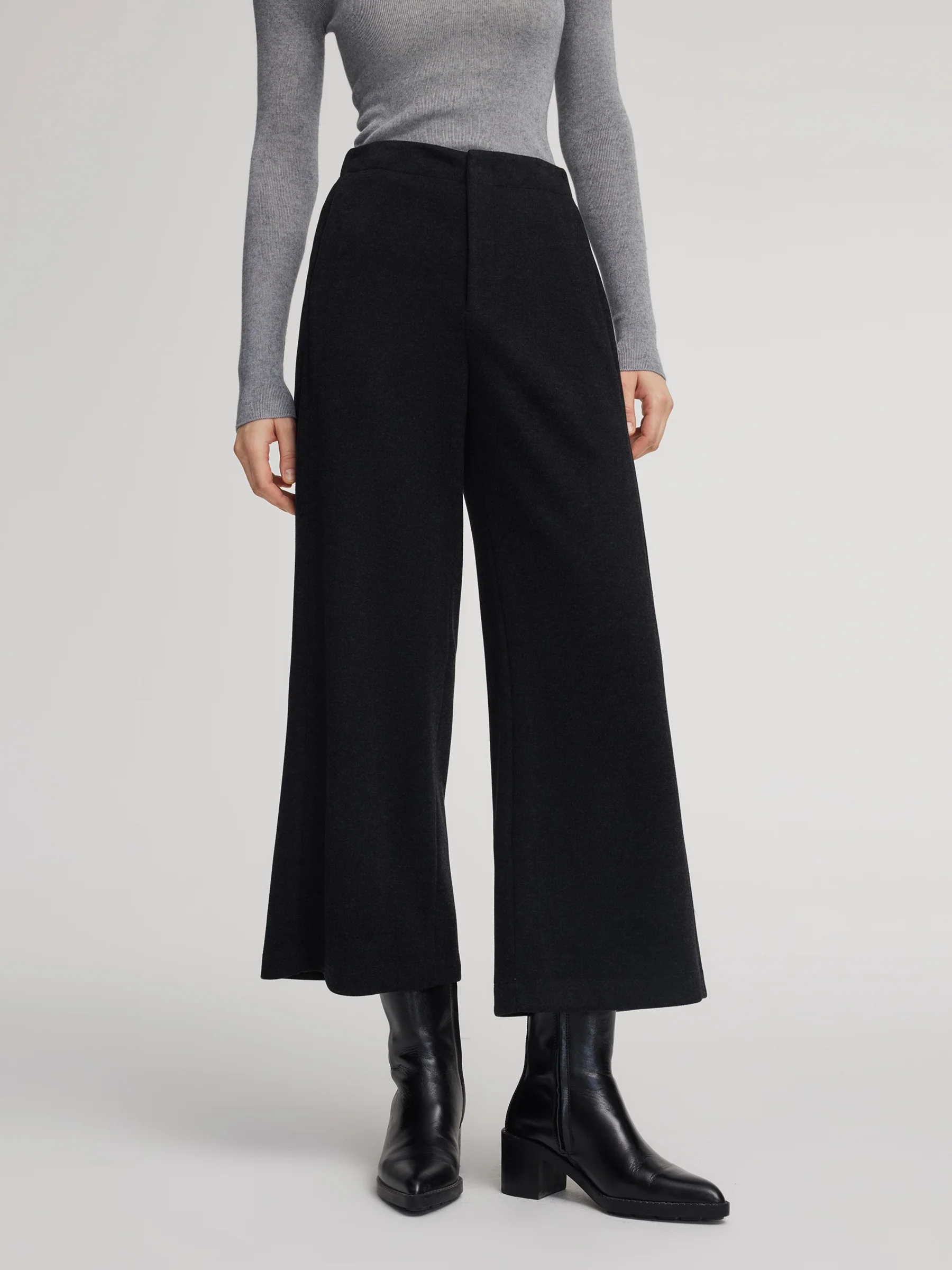 Stretch Adjustable Waist Straight Leg Women Knit Cropped Pants - Image 4