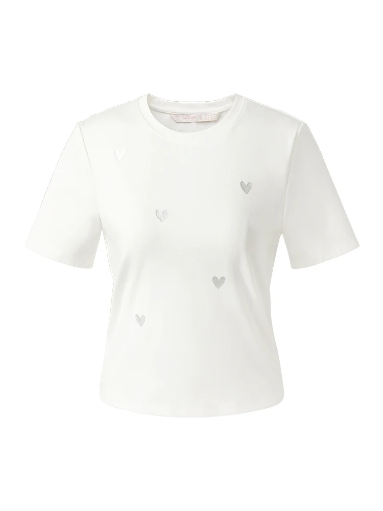 Stretch Slim Fit Silver Heart Print Women T-Shirt - Image 6