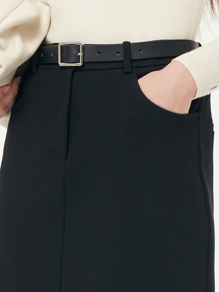 Stretch Women Knit Midi Skirt With Belt - Image 5