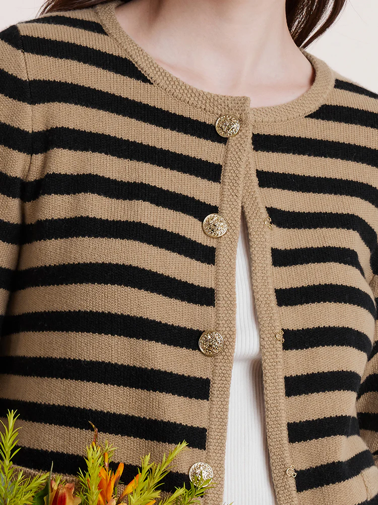 Button Up Woolen Striped Lady Cardigan - Image 14