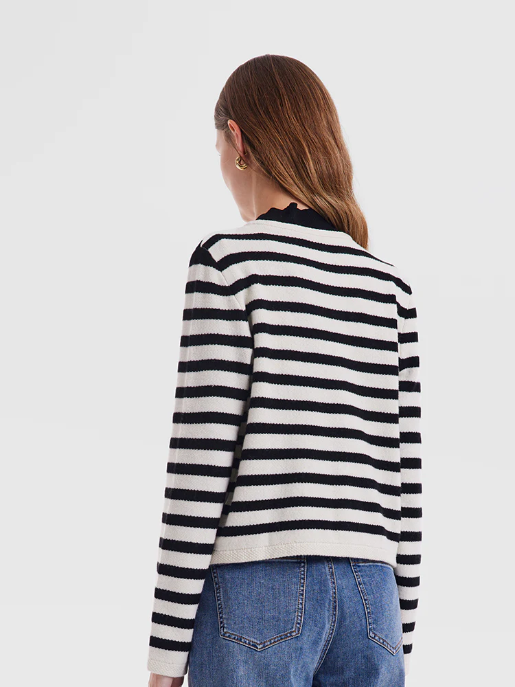 Button Up Woolen Striped Lady Cardigan - Image 16
