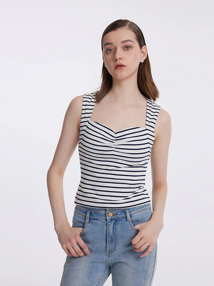 Striped Knitted Camisole With Detachable Chest Pads