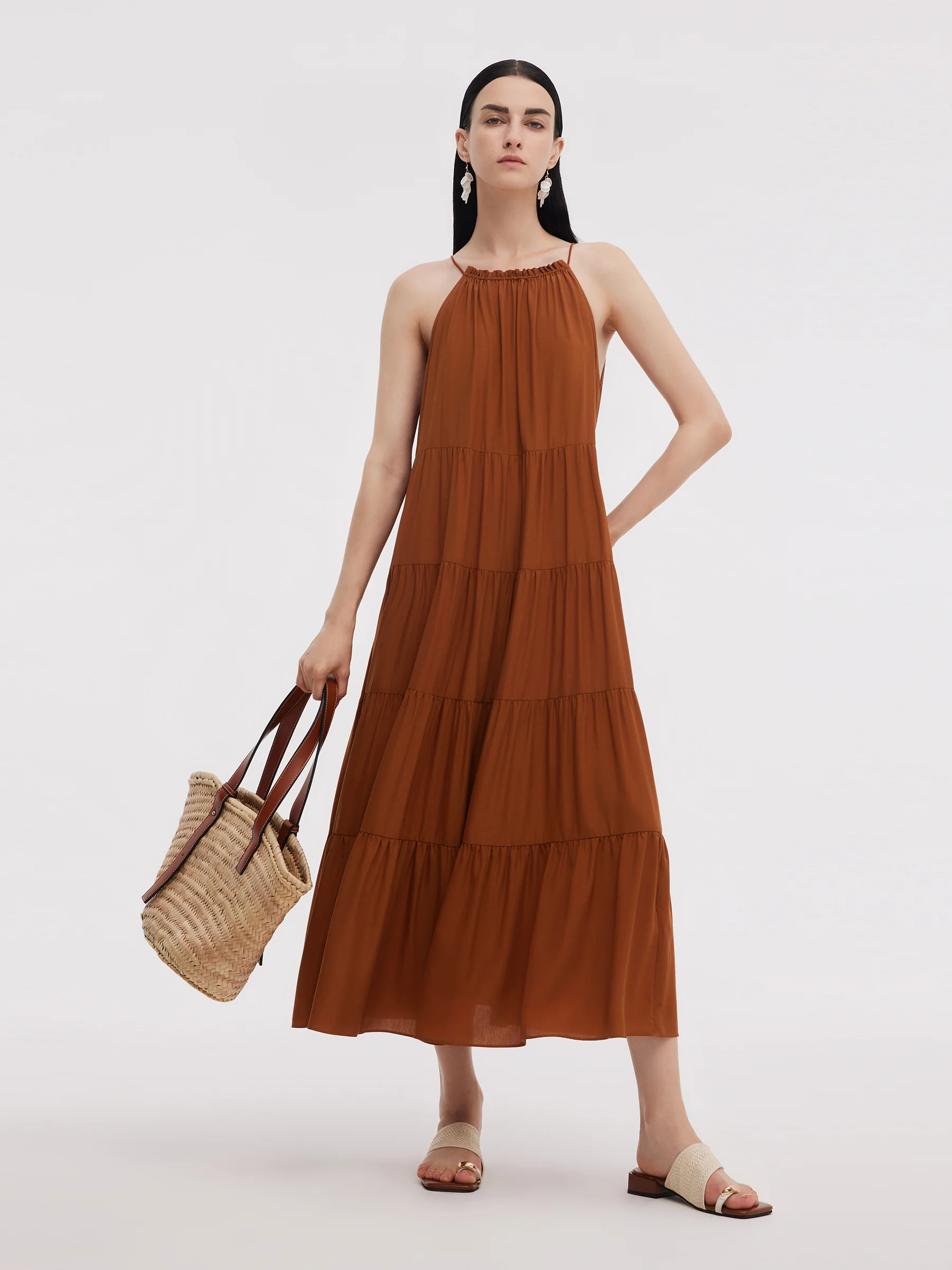 Tencel Acetate Blend Women Halter Maxi Dress