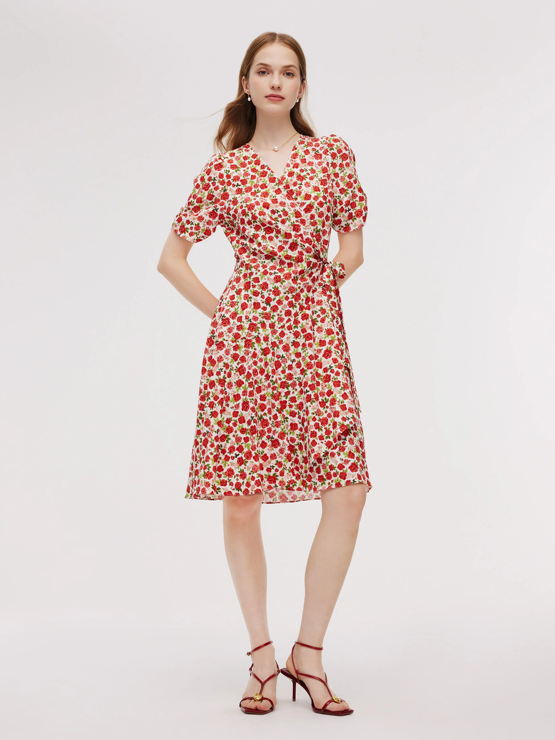 Tencel And Linen Blend Women Rose Print Midi Dress - Image 3